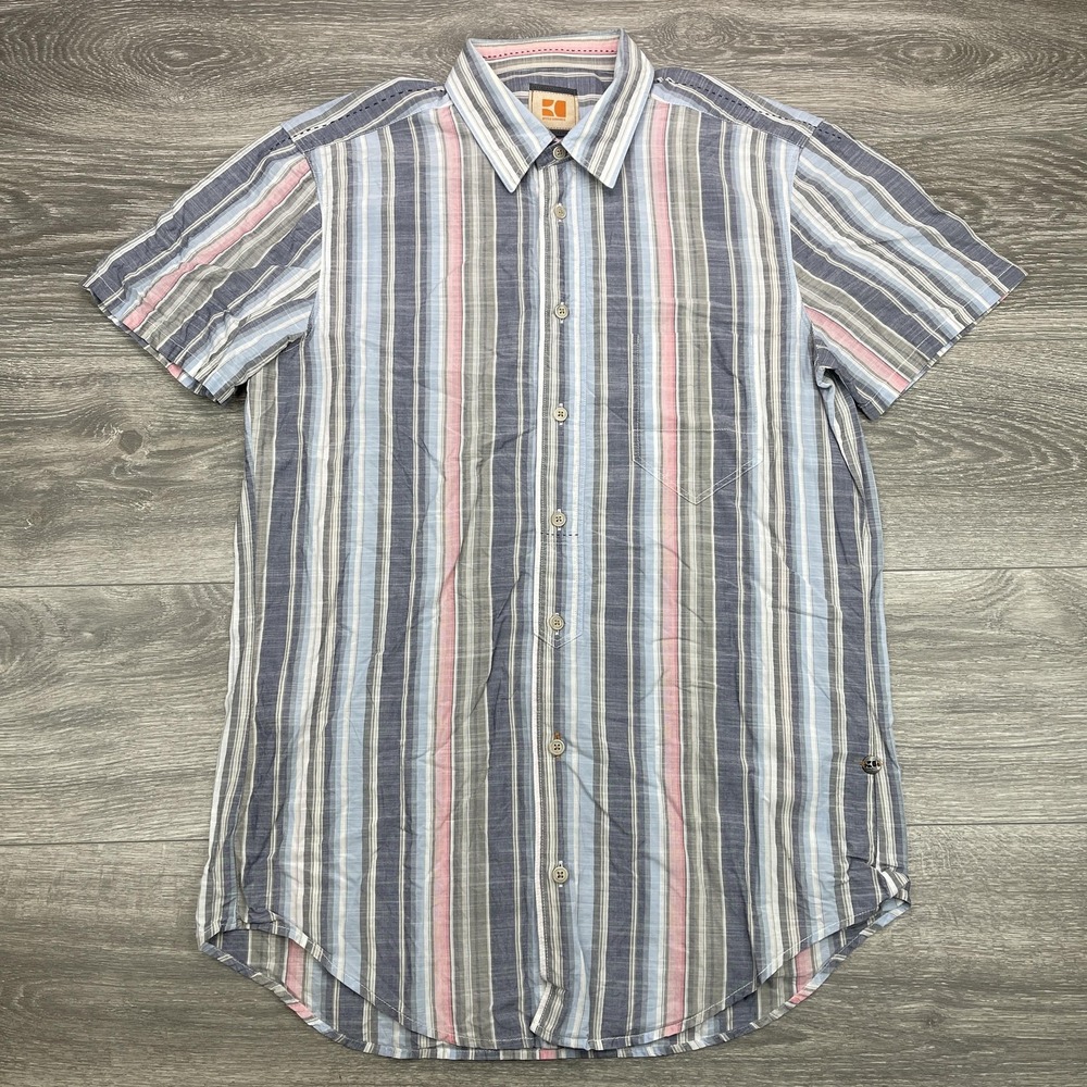 Boss Short-Sleeve Stripe Button-Down in Blue, White & Pink